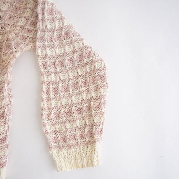 VTG Knitmakers Pink Cream Textured Knit Button Cardigan Cabincore Cottagecore S - Picture 4 of 11